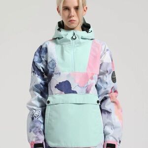 Mint & Pastel Watercolor Ski Anorak Jacket - Women